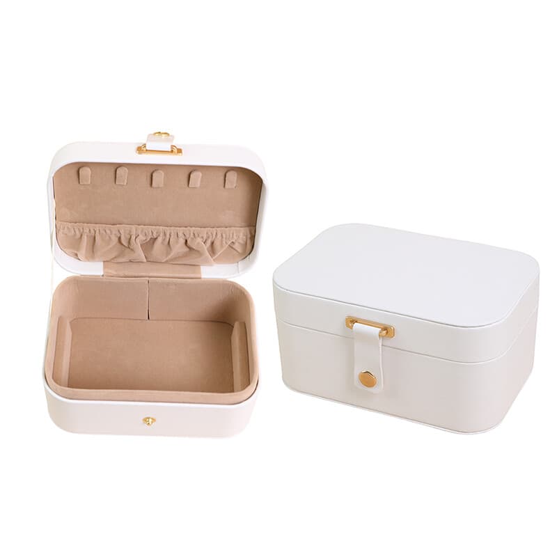JORDAN&JUDY Schmuckbox mit mehreren Ebenen, kleine Ohrringbox, Ring-Aufbewahrungsbox, Halskettenbox, Ohrring-Schmucketui – 2 Ebenen, Weiß,