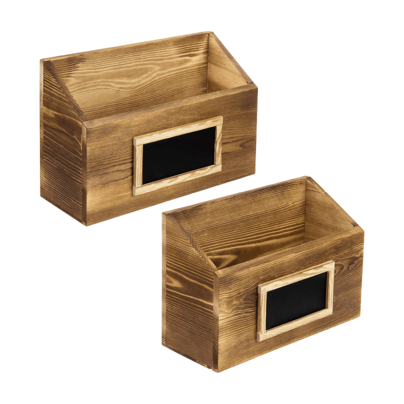 MyGift Rustikaler Wandhalter aus verbranntem Holz für Post, Akten & Magazine mit Kreidetafel-Beschriftung, 2er-Set