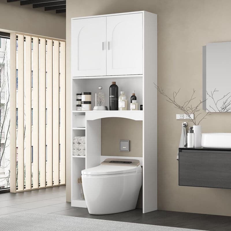 Caldion Badezimmer-Wandschrank für Toilette, weiß, 2 Türen, mehrere Regale, Toilettenschrank mit Stauraum