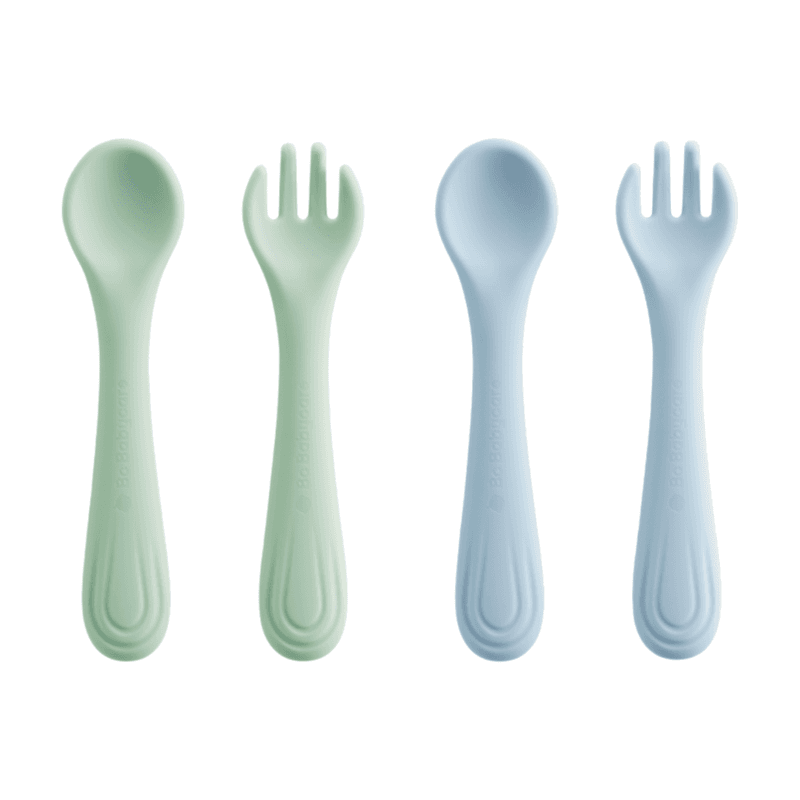 Bc Babycare Silikon-Gabel und -Löffel, 2 Stück, BPA-frei, Grün + Blau