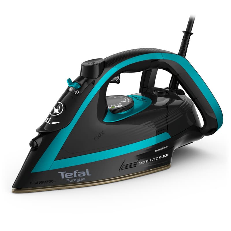 Tefal FV8066 Puregliss Dampfbügeleisen | 280 g/min Dampfstoß | Vertikaldampf | XL Wassereinfüllöffnung | stabile Ablage | Anti-Kalk-Ausstattung |