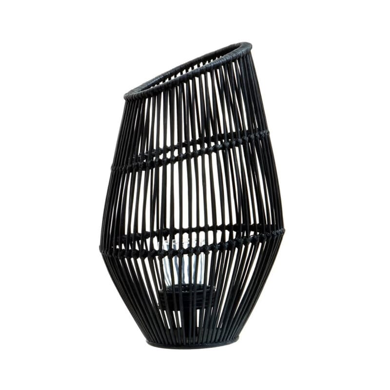 Interiors by Premier Große schwarz-naturfarbene Rattanlaterne mit elegantem Design, funktionale schwarze Teelichtlaterne, schlichte Kerzenlaterne