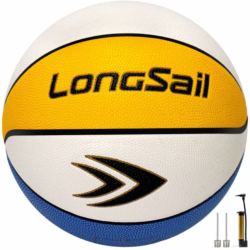 LONGSAIL Premium Basketball aus Verbundleder/Mikrofaserleder Größe 5# Gelb/Weiß/Blau Feuchtigkeitsabsorbierendes PU