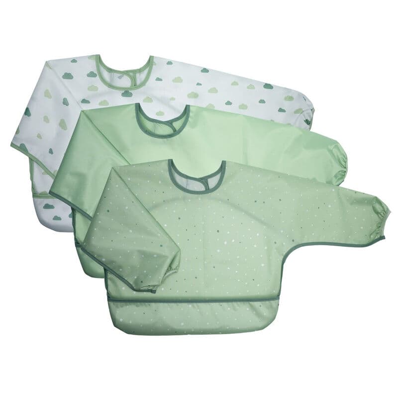 MiaMia 3er-Pack Baby-Lätzchen mit Ärmeln – Weiß und Grün