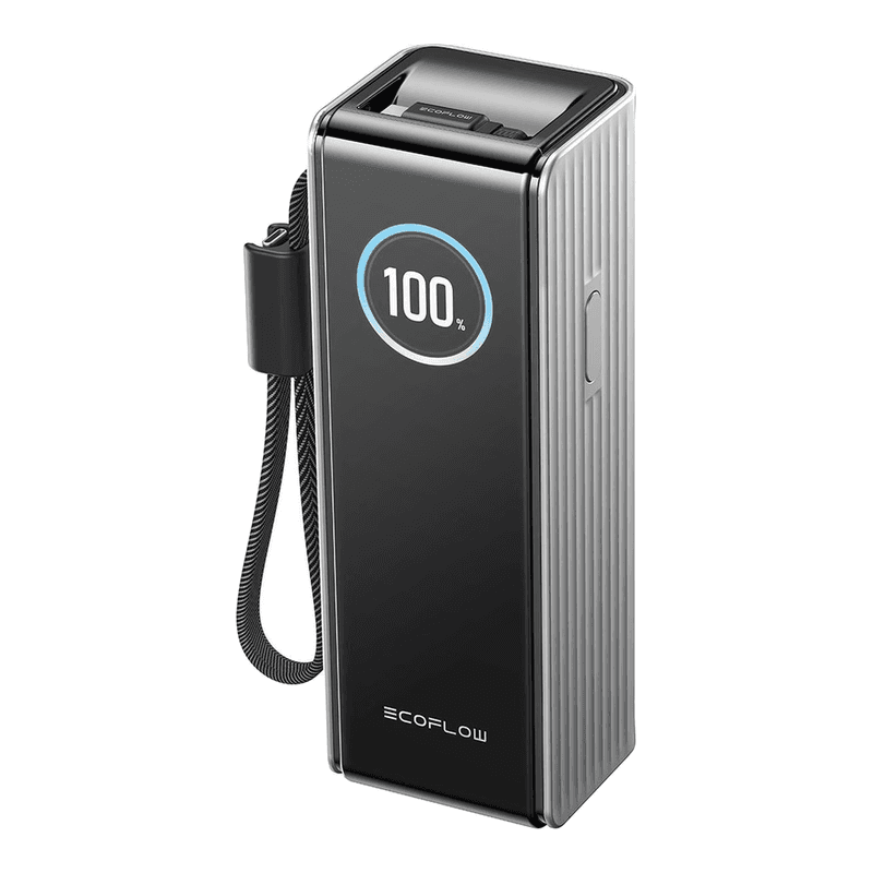 EcoFlow RAPID Powerbank 25000 mAh 170 W mit integriertem, einziehbarem 100-W-Kabel, Silber, 100-W-USB-C-Laptop-Powerbank, tragbares Ladegerät für