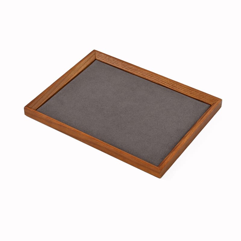 Oirlv Holz Schmuck-Präsentationstablett Massivholz Samt Schmuck-Organizer Teller Ring Ohrring Halskette Armband Uhr Aufbewahrungstablett