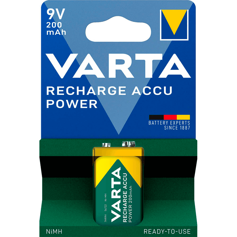 VARTA Akku NiMH, E-Block, HR22, 9V/200mAh Accu Power, vorgeladen, Einzelhandels-Blisterpackung (1 Stück)