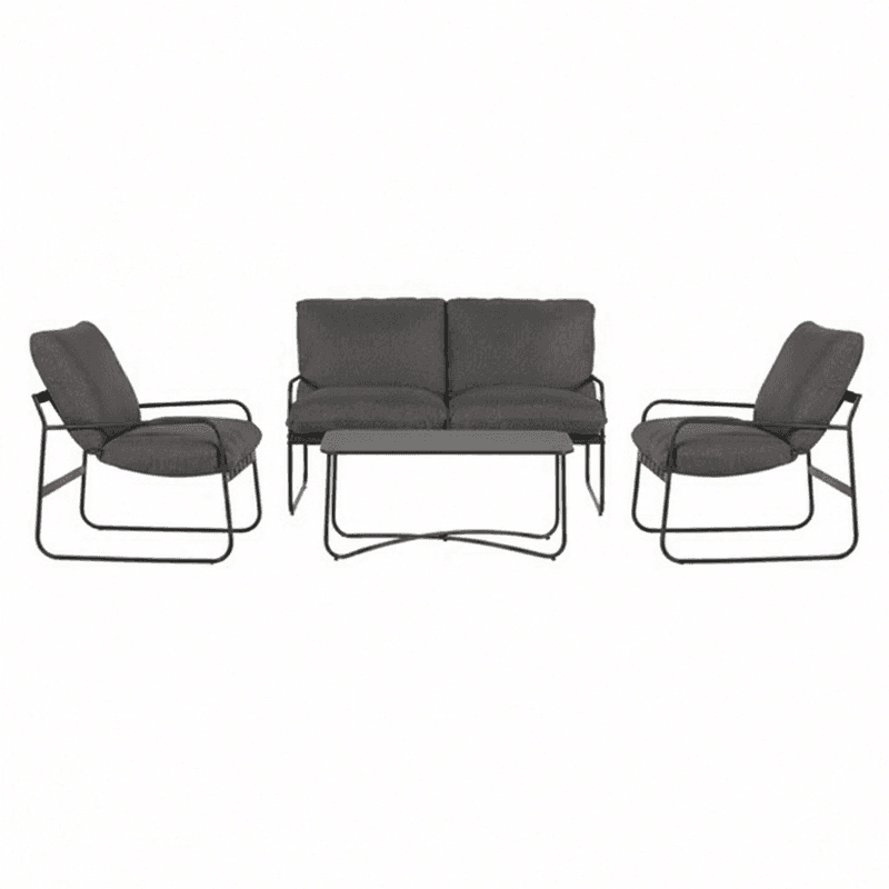 ENVY Modern 4-teiliges Garten-Sofa-Set mit Kissen: 1 Sofa (130 cm x 79 cm x 65 cm), 2 Loungesessel (67 cm x 79 cm x 65 cm) und 1 Tisch (85 cm x 45 cm