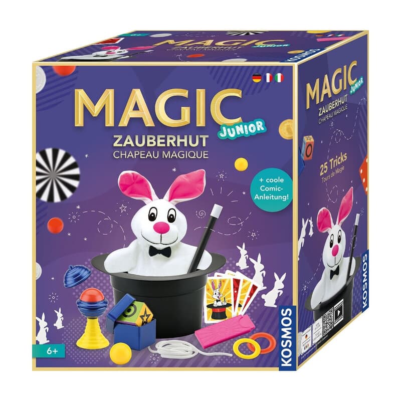 KOSMOS 694302 Magic Zauberhut, Lerne einfach Zaubertricks und Illusionen, Zauberkasten mit Zauberstab und vielen weiteren Utensilien, für Kinder ab 6