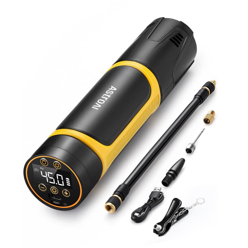 AstroAI Elektrische Fahrradpumpe mit Presta- und Schrader-Ventil, 150 PSI, kabelloser Reifen-Aufpumpper und Luftkompressor, tragbare Autoreifenpumpe