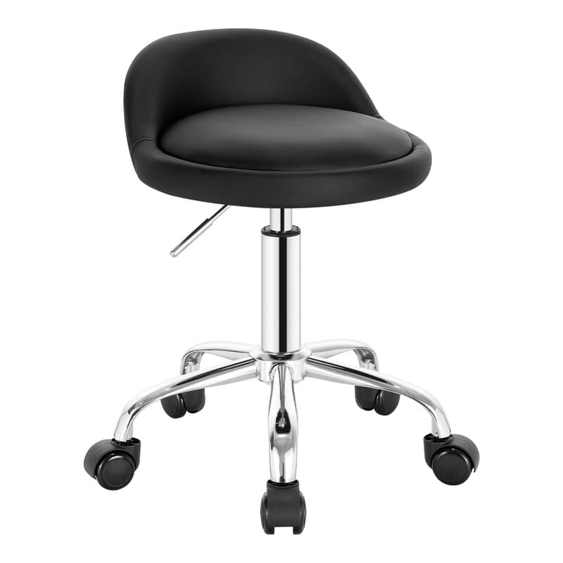 WOLTU Rollbarer Barhocker mit niedriger Rückenlehne, höhenverstellbar, drehbar, im Massagesalon-Stil, Kunstleder, Schwarz, BS133sz