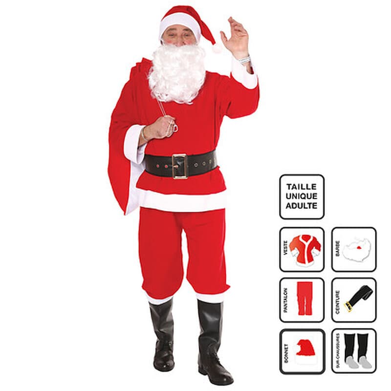 Weihnachtsmannkostüm für Herren, traditionell, 6-teilig, Einheitsgröße