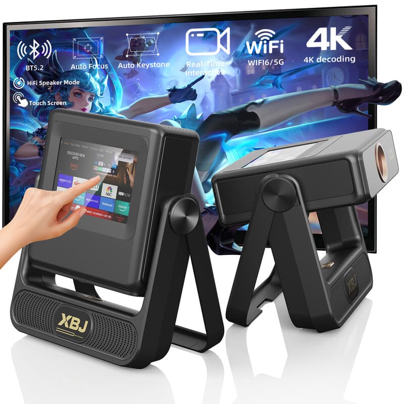 XBJ Outdoor-Beamer mit Touch-Tablet, 250 Zoll Heimkino Smart-Projektor, Native 1080P/4K Unterstützt, Android-System, 900 ANSI Lumen, Grau (A5Pro)