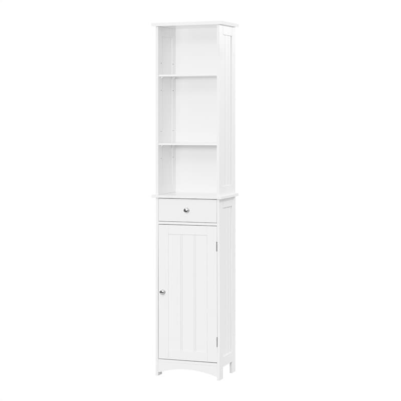 EUGAD Badezimmerschrank hoch Eckregal – mit Regalböden, Holz, Weiß, 33×23×165 cm