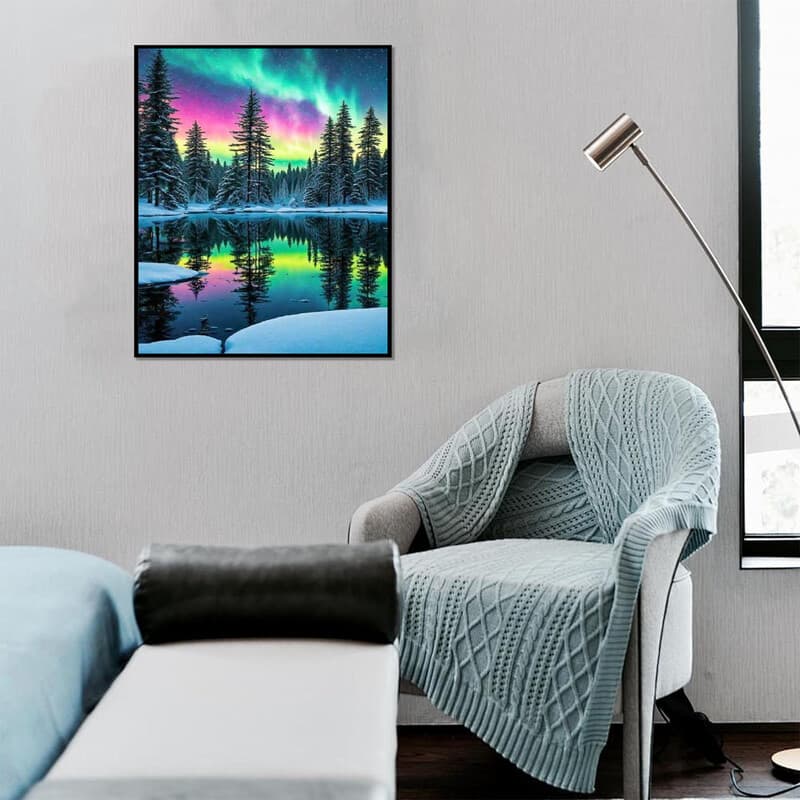 Ju7cer Aurora Landschaft 5D Diamantmalerei-Set - DIY Diamantkunst für Erwachsene Anfänger Vollständig Vorgebohrt Rund | Heimdeko-Geschenk 12×16