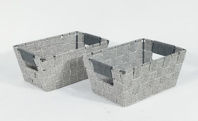 KEVAHOME 2er-Set kleine Körbe mit Tragegurt aus Baumwolle - Grau, 10 x 7 x 4,5'' H