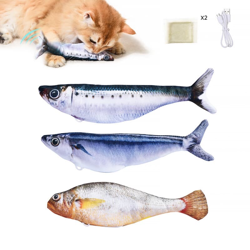 Petgravity kleine, weiche Fischfiguren, mundgerecht, 3 Stück, Katzenspielzeug zum Selbstspielen, mit Katzenminze, Ladekabel