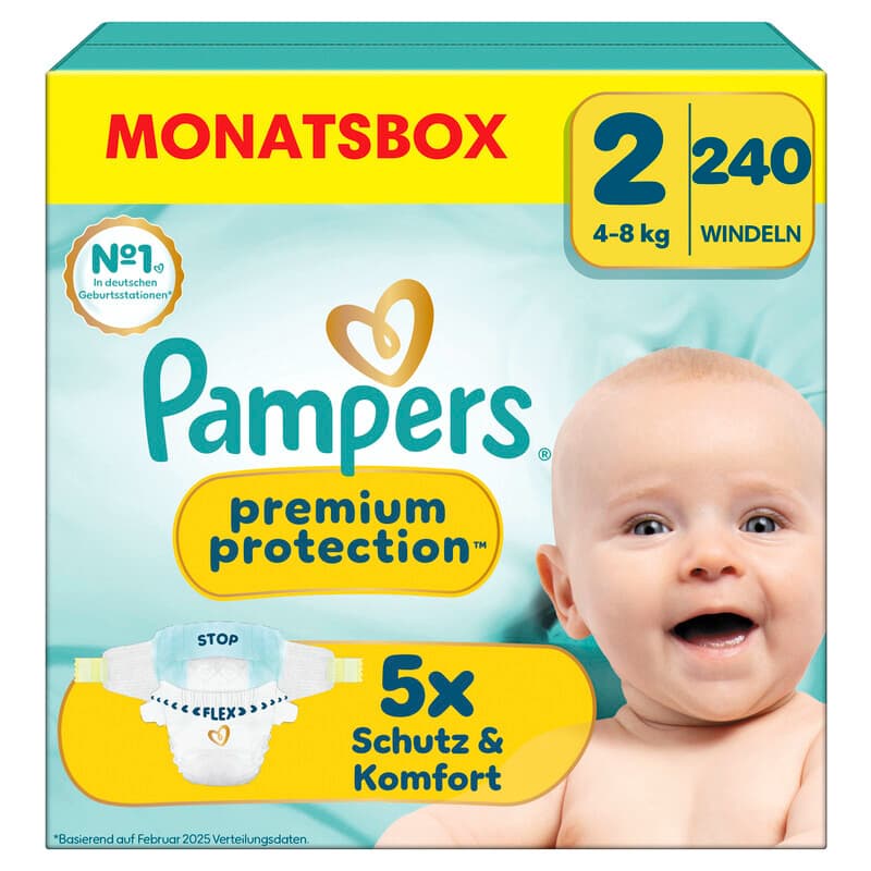 Pampers Premium Protection New Baby Größe 2 Mini 4-8kg Monatsbox 240 Stück