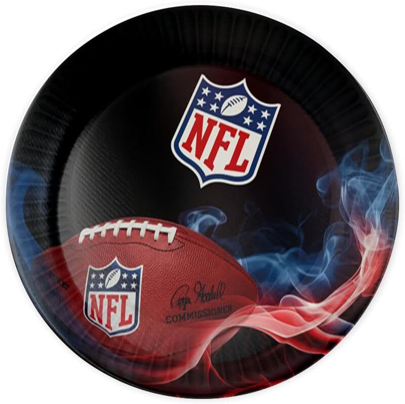 Party Factory NFL-Pappteller, Schwarz, Ø 23 cm, 6 Stück – Einweg-Partydekoration für American Football