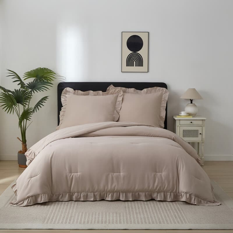Meeallhome Bettwäsche-Set Vintage Ruffle 200x200cm/80x80cm*2 khaki