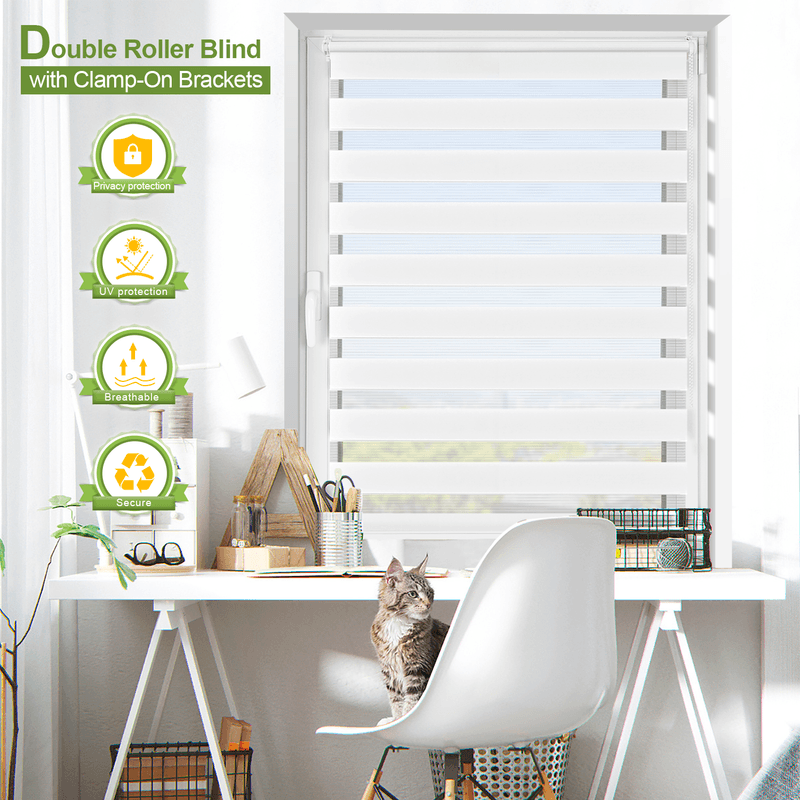 EcoHue DuoRollo Klemmfix Doppelrollo, Ohne Bohren, Mit Klemmträgern, Für Fenster und Türen, Weiß, B 55 cm x H 150 cm, 1 Stück