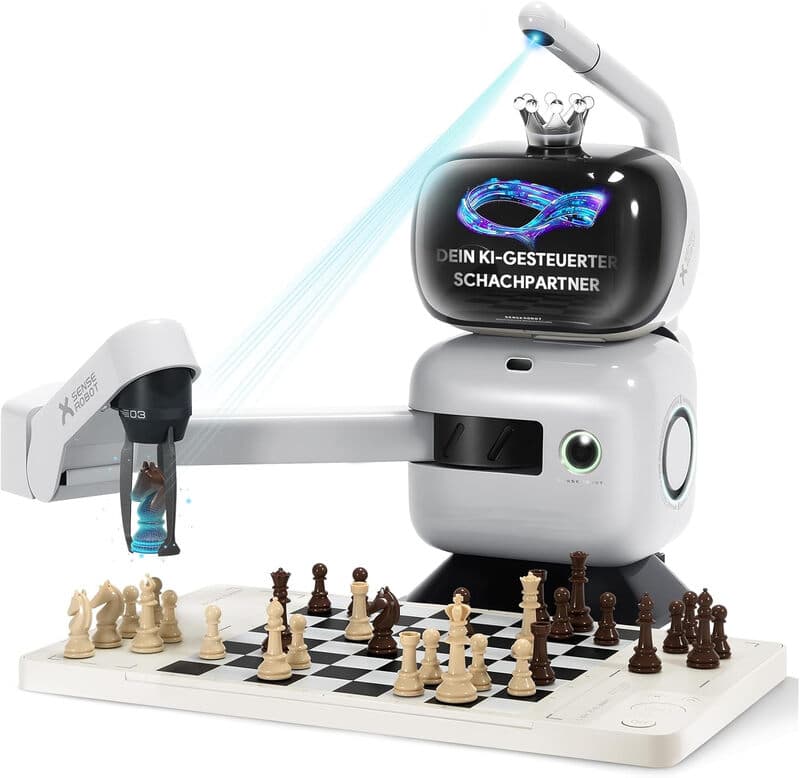 Intelligenter Brettspiel-Gegner – SenseRobot KI-Brettroboter mit Roboterarm, 25 KI-Schwierigkeitsstufen, über 1200 Übungsaufgaben,