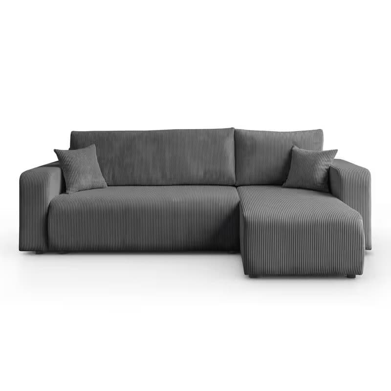 247 x 143 x 83 cm universelles Polster-Ecksofa PRESTIGE, grauer Cordstoff, Eckschlafsofa mit großer Liegefläche von 200 x 130 cm, universelles Sofa