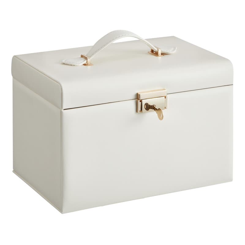 Ochama Schmuckkästchen mit 3 Ebenen, Schmuckorganizer mit 2 Schubladen, Schmuckbox mit tragbarem Reiseetui, mit Griff, abschließbar, Geschenkidee,