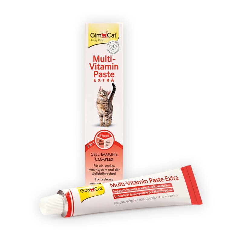 GimCat Multi-Vitamin Paste Extra, Katzensnack mit Fischöl für ein starkes Immunsystem und den Zellstoffwechsel, 1 x 100 g