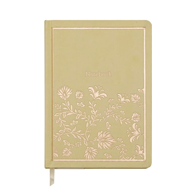 Jubiluu A5 liniertes Notizbuch mit floralem Stoffeinband – 96 Blatt (100 g Offsetpapier), Lesezeichen und Gummiband – klassisches cremefarbenes