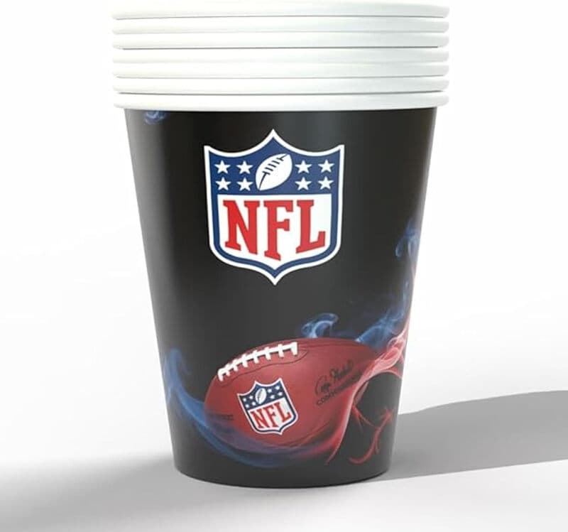 Party Factory NFL Papierbecher, 250 ml, 6 Stück, Schwarz, Einweg, Fanartikel, American-Football-Partydekoration