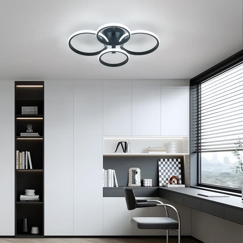 Pheashine LED-Deckenleuchte mit vier Ringen, 48 W, schwarzes Acryl, 6500 K kaltweißes Licht, geeignet für Schlafzimmer und Wohnzimmer