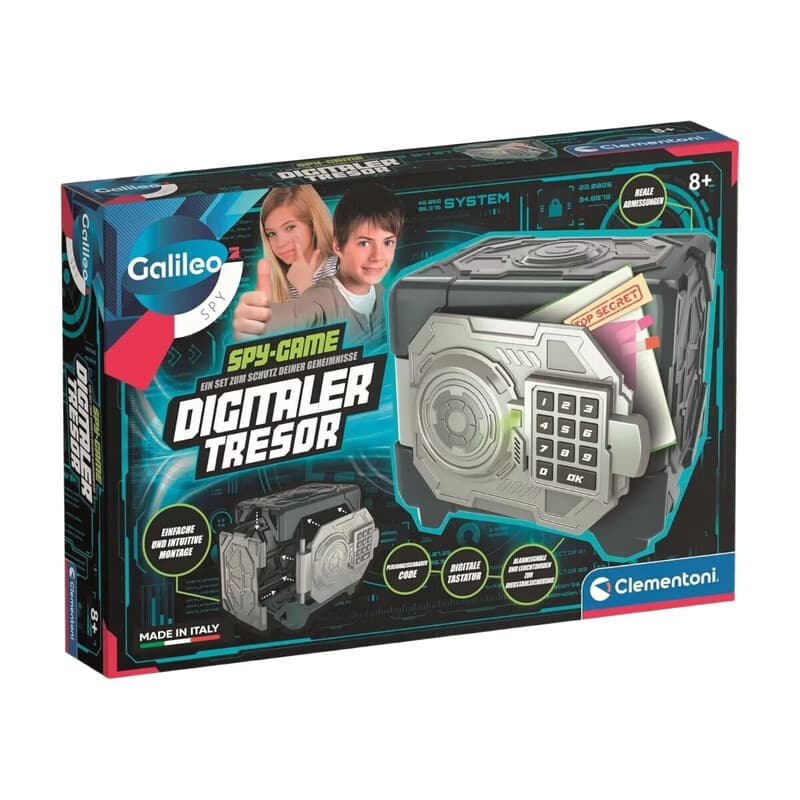 CLEMENTONI Galileo Spy Digitaler Tresor mit Alarm & Warnleuchte, Spielzeug für junge Agenten ab 8 Jahren, inkl. App, Modell 59433