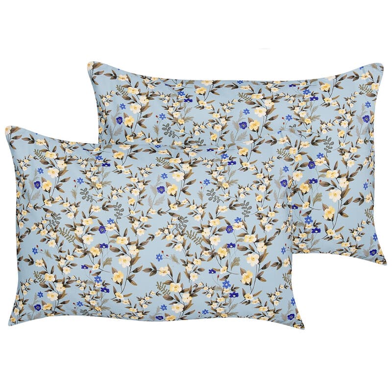 Beliani 2er-Set Outdoor-Kissen mit Blumenmotiv, 40 x 60 cm, Blau, VALLORIA