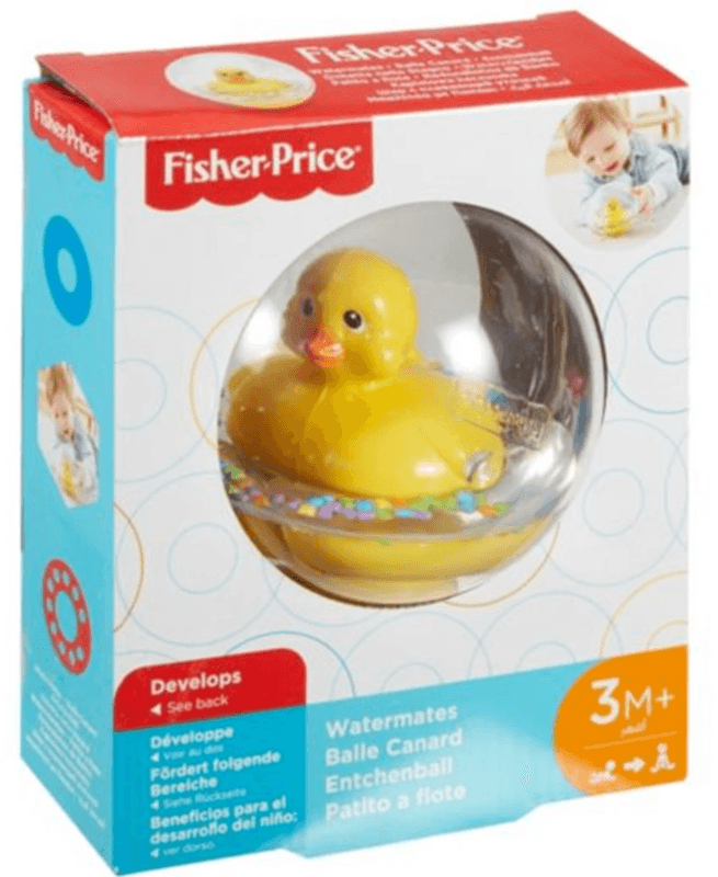 Fisher-Price WaterMates Entchenball, Lustige Ente in Kugel mit Konfetti, Babyspielzeug, Spielball, Badewannenspielzeug, ab 3 Monaten, 75676