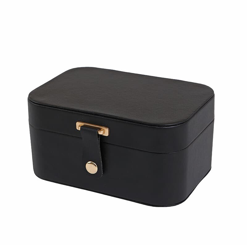 JORDAN&JUDY Mehrschichtige Schmuckschatulle, kleine Ohrringbox, Ring-Aufbewahrungsbox, Halskettenbox, Ohrring-Schmucketui – 2 Ebenen, Schwarz,