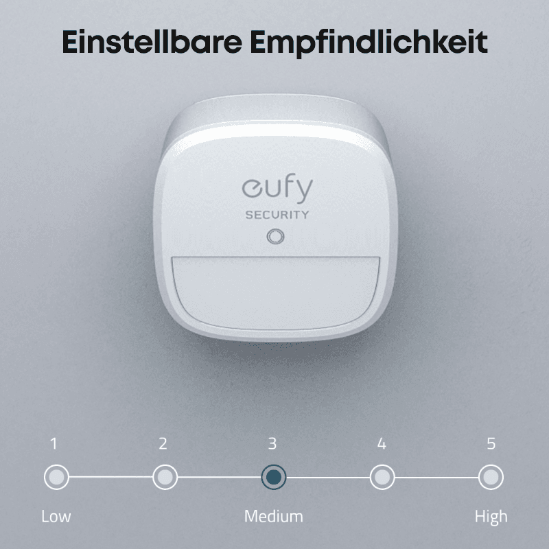 eufy Sicherheits-Bewegungsmelder, Sicherheitssystem mit Alarm, 100° Sichtfeld, 9 m Reichweite, 2 Jahre Batterielaufzeit, einstellbare
