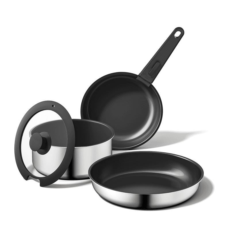 naturepan 5-teiliges antihaftbeschichtetes Kochgeschirr-Set, Diamant-Titan-Keramikbeschichtung und 3-lagiges Edelstahl-Topf- und Pfannenset mit
