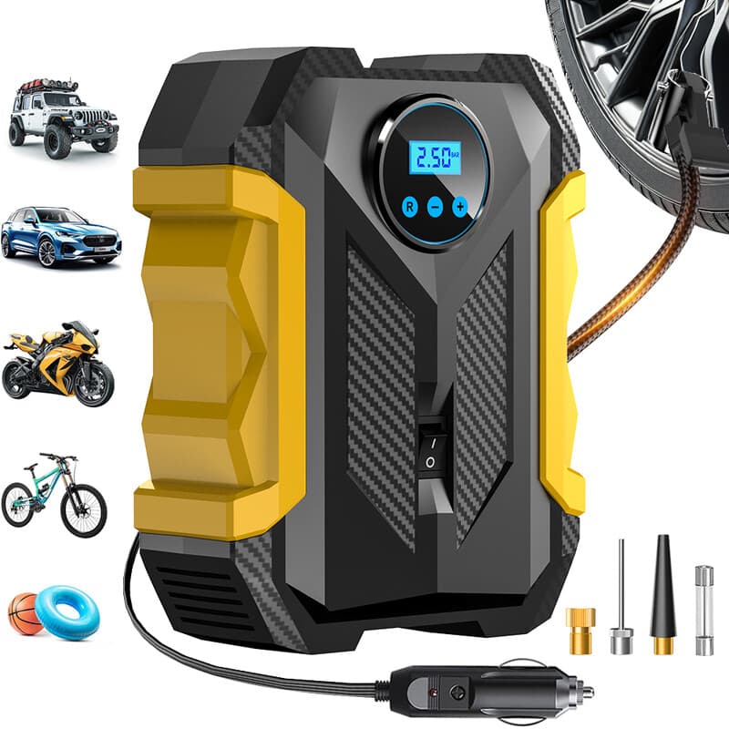 Carsun 12 V digitale Reifenpumpe 150 PSI – LED-Licht, präzise Druckerkennung, 3 m langes Kabel für Autos, Fahrräder und Bälle