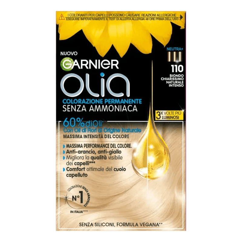 Garnier Olia Haarfarbe, ammoniakfrei, deckt 100% weiße Haare ab, vegane Formel, sehr helles natürliches Blond, intensiv.
