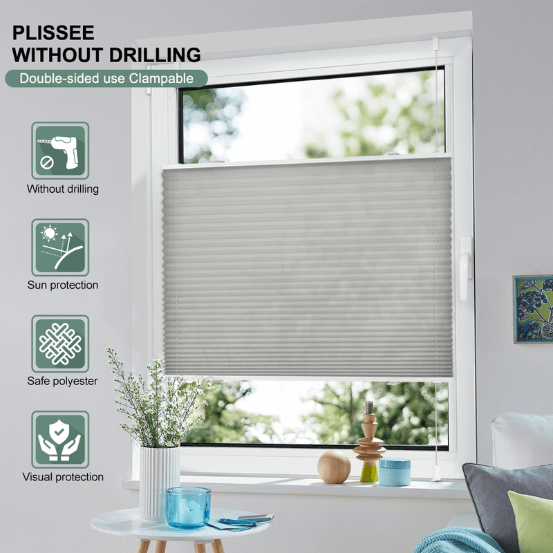 EcoHue Plissee, Ohne Bohren, Klemmfix Faltrollo, Sichtschutz und Sonnenschutz, Blickdicht, Easyfix, Lichtdurchlässiges Rollo für Fenster und Türen,