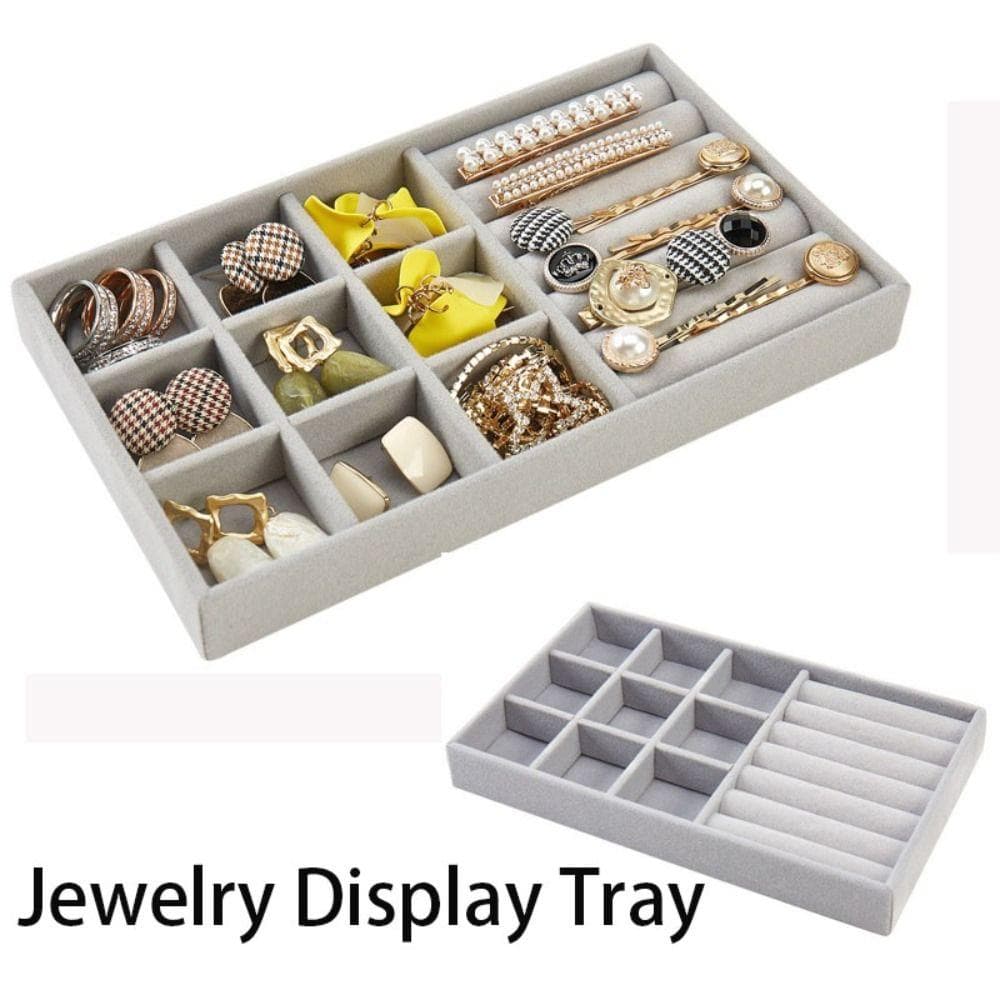 Stapelbarer Schmucktablett Samt Halsketten-Organizer-Box Weiche Ringaufbewahrungsbox Schmuckdisplay graue