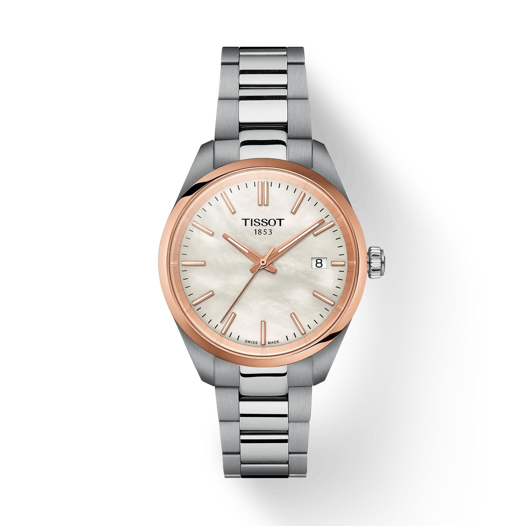 Tissot Edelstahl weiß Perlmutt Zifferblatt Herren Modeuhr T150.210.21.111.00 weiß