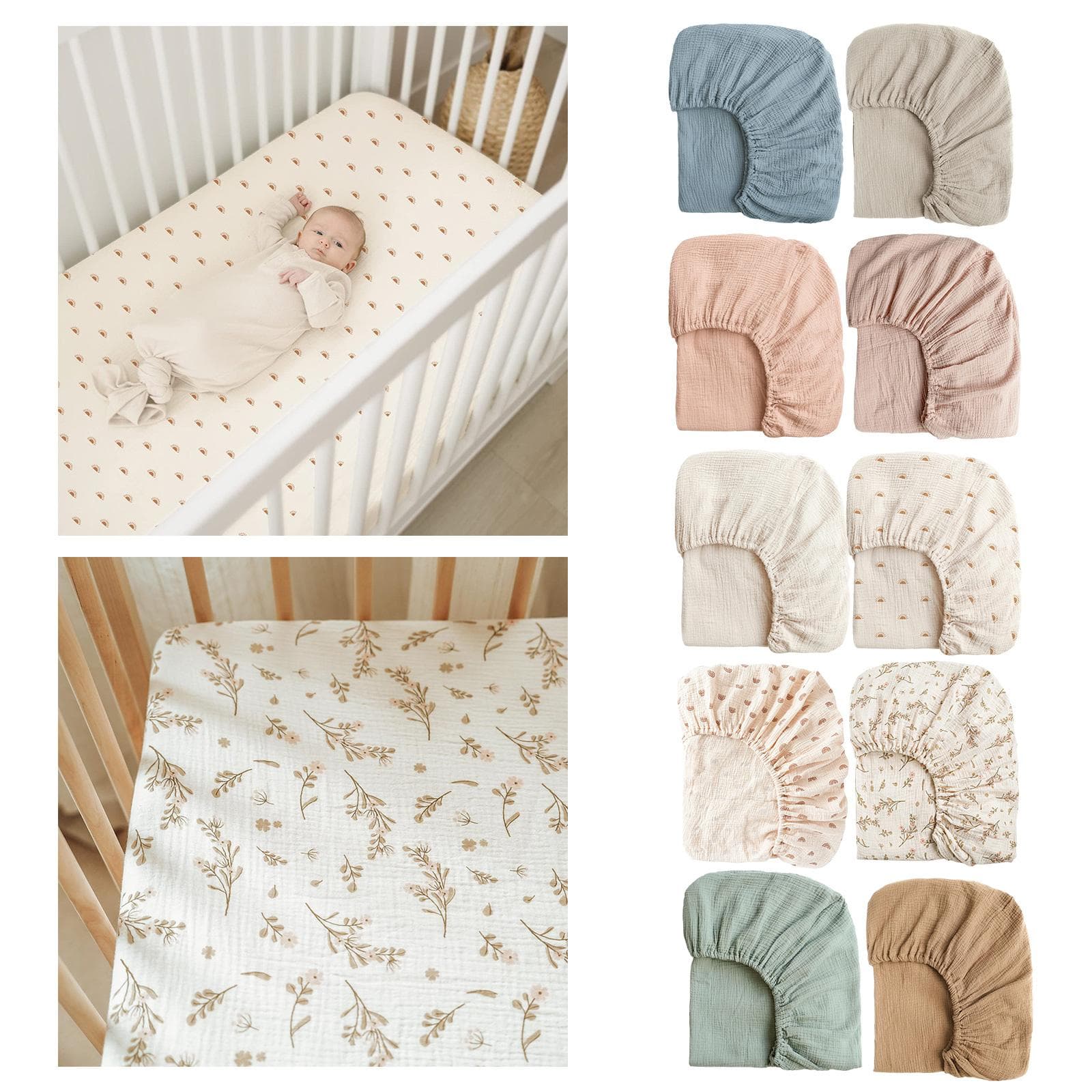 Spannbettlaken aus Baumwollmusselin für Babys, große Größe, Spannbettlaken für Neugeborene, weicher und atmungsaktiver Stoff, Bettbezug,