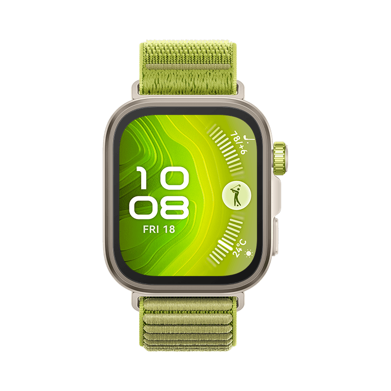 HUAWEI WATCH FIT 4 Pro titanium farbiges Gehäuse mit grünem Nylonarmband