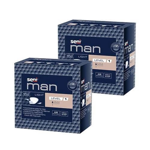 Set 2x SENI Man Light Level 1 Anatomische urologische Einlagen für Männer, 15 Stück