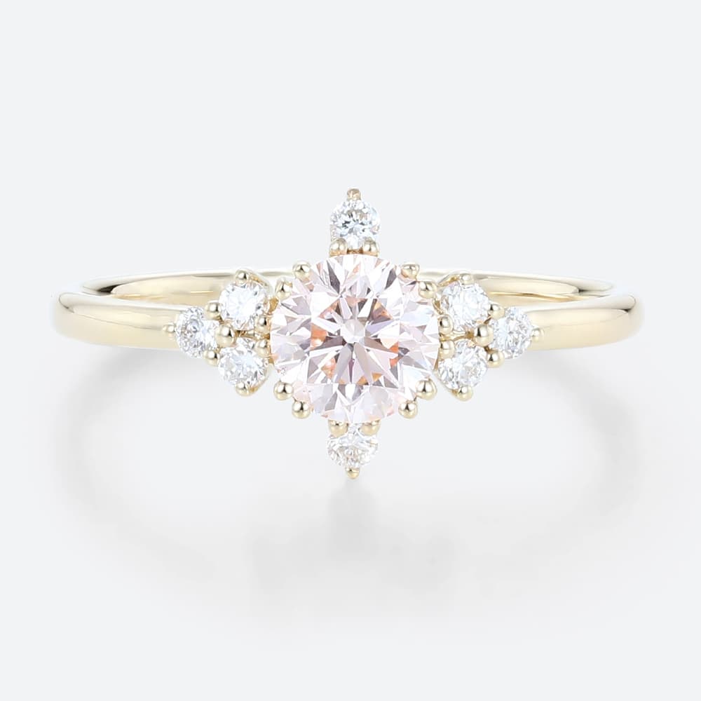 0.5ct Fancy Pink VS+ Round Cut Lab Grown Pink Diamond Floral 8-Prong Engagement Ring in Yellow Gold