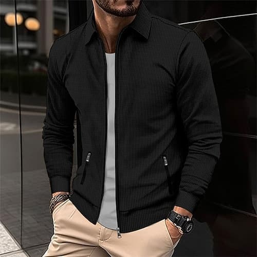 Herren Leichte Jacke Waffeljacke Sommerjacke Hemdjacke Urlaub Täglich Weich Tasche Frühling Herbst Einfach Mode Klassisch Revers Regulär