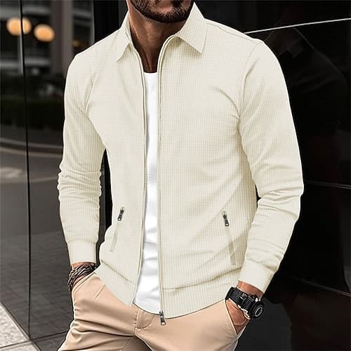 Herren Leichte Jacke Waffeljacke Sommerjacke Hemdjacke Urlaub Täglich Weich Tasche Frühling Herbst Einfach Mode Klassisch Revers Regulär