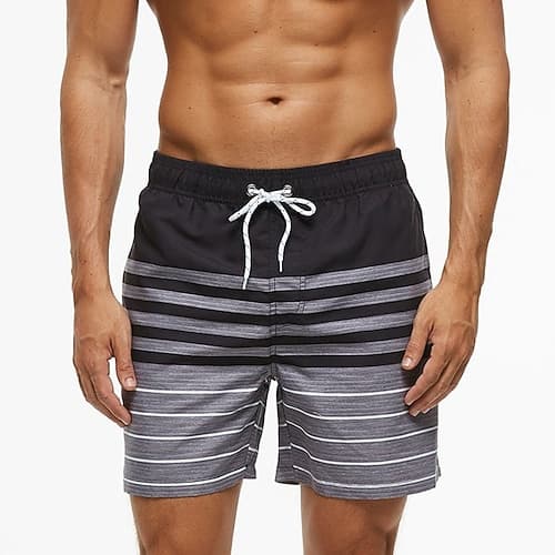 Herren Badeshorts Badehose Streifen Kordelzug Mit Taschen Schnelltrocknend Mit Taschen Boardshorts Badeanzug Surfen Strand Wassersport Sommer
